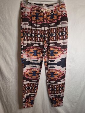 fresh Aztec-Print Jogger Pants in Navy, Rust & Pink